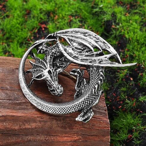 Retro Nordic Gothic rock style domineering flying dragon brooch flame pterosaur pendant, Viking dragon shaped brooch party costume decoration gift, unisex coat versatile in Kuwait