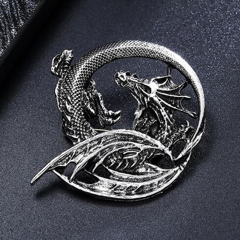 Retro Nordic Gothic rock style domineering flying dragon brooch flame pterosaur pendant, Viking dragon shaped brooch party costume decoration gift, unisex coat versatile in Kuwait