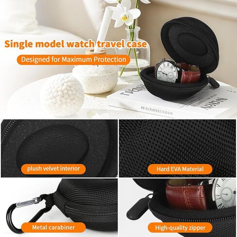 Portable Travel Single Watch Case, Crushproof Wristwatches Storage Box with Cushioned for Men & Women, Watch Smart Watches Holder case for Travel, Gym, Outdoor (Black) in Saudi Arabia