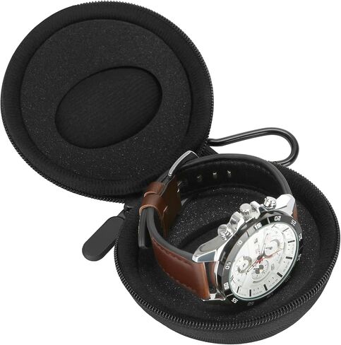 Portable Travel Single Watch Case, Crushproof Wristwatches Storage Box with Cushioned for Men & Women, Watch Smart Watches Holder case for Travel, Gym, Outdoor (Black) in Saudi Arabia