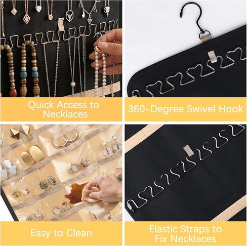 2 Pack Hanging Jewelry Organizer and Storage,Necklace Holder Anti-tangle Earrings Rings Hanger with 43 Pockets 21 Hooks,Double-Sided Jewelry Storage for Closet Door Wall in Saudi Arabia