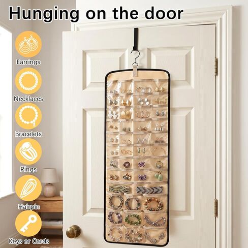 2 Pack Hanging Jewelry Organizer and Storage,Necklace Holder Anti-tangle Earrings Rings Hanger with 43 Pockets 21 Hooks,Double-Sided Jewelry Storage for Closet Door Wall in Saudi Arabia