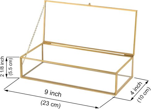 Glass Jewelry Box, Vintage Rectangle Gold Keepsake Box Organizer Box Vanity Lidded Box Home Decor Accent Decorative Box for Storage Trinket Rings Bracelet in Kuwait