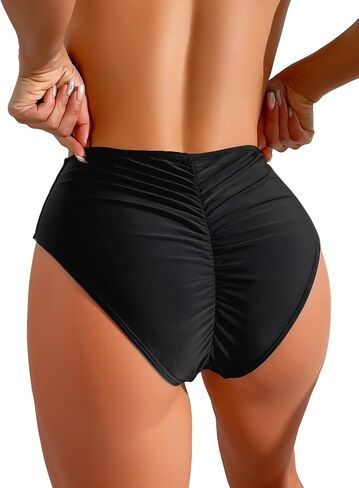 Women's Cheeky High Waisted Bikini Bottoms Ruched Back Scrunch Butt Swimsuit Bathing Suit Bottom in Saudi Arabia