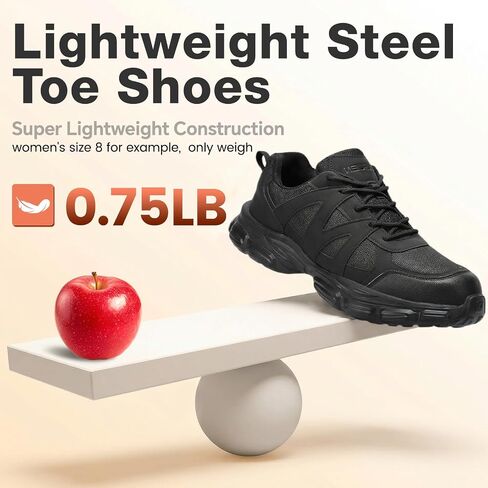Furuian Steel Toe Shoes for Men Women Lightweight Safety Work Shoes Breathable Steel Toe Sneakers for Women Men Comfortable Breathable Safety Sneakers Unisex All Black Women10.5/Men9 in Kuwait
