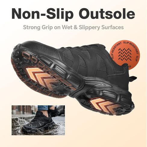 Furuian Steel Toe Shoes for Men Women Lightweight Safety Work Shoes Breathable Steel Toe Sneakers for Women Men Comfortable Breathable Safety Sneakers Unisex All Black Women10.5/Men9 in Kuwait