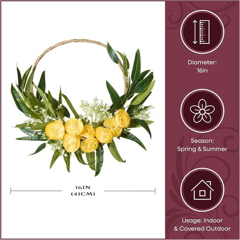 شركة الشجرة الوطنية 16 بوصة إكليل ربيع صناعي مع أزهار الحوذان، نفس الطفل، وسيقان خضراء متدفقة، زخرفة زهور واقعية للباب الأمامي أو الديكور الداخلي in Kuwait