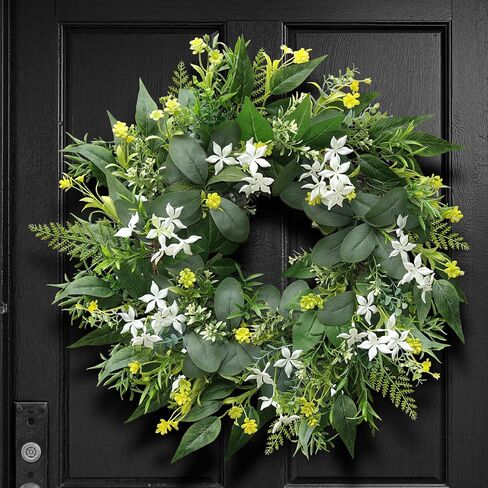 20 Inch Stephanotis Spring Summer Wreath for Front Door, Artificial Wreath with Eucalyptus and Aquatic Plant, Modern Farmhouse Wall Wedding Home Outdoor Decor, Year Round All Season Greenery Wreath in Saudi Arabia