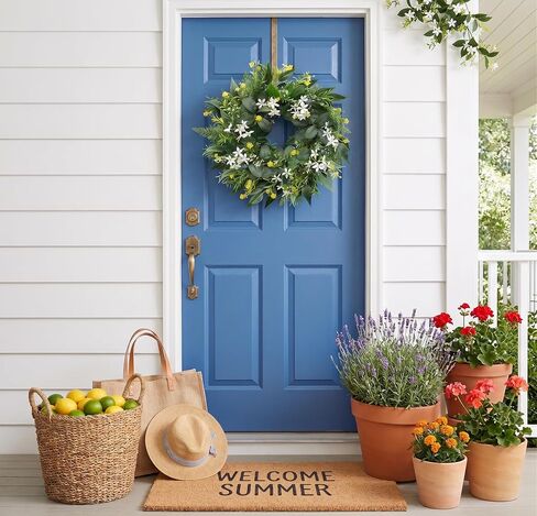 20 Inch Stephanotis Spring Summer Wreath for Front Door, Artificial Wreath with Eucalyptus and Aquatic Plant, Modern Farmhouse Wall Wedding Home Outdoor Decor, Year Round All Season Greenery Wreath in Saudi Arabia
