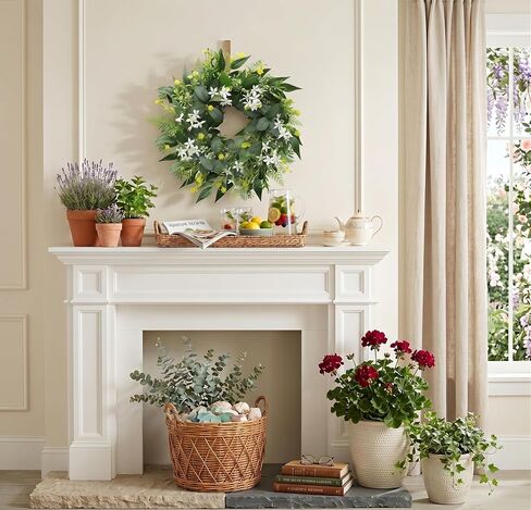 20 Inch Stephanotis Spring Summer Wreath for Front Door, Artificial Wreath with Eucalyptus and Aquatic Plant, Modern Farmhouse Wall Wedding Home Outdoor Decor, Year Round All Season Greenery Wreath in Saudi Arabia