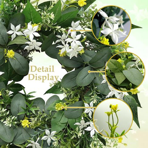 20 Inch Stephanotis Spring Summer Wreath for Front Door, Artificial Wreath with Eucalyptus and Aquatic Plant, Modern Farmhouse Wall Wedding Home Outdoor Decor, Year Round All Season Greenery Wreath in Saudi Arabia
