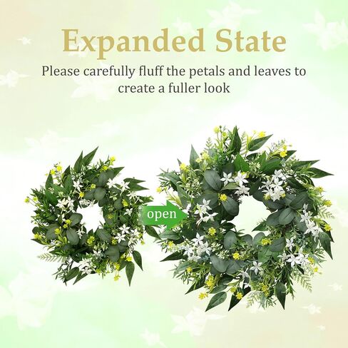 20 Inch Stephanotis Spring Summer Wreath for Front Door, Artificial Wreath with Eucalyptus and Aquatic Plant, Modern Farmhouse Wall Wedding Home Outdoor Decor, Year Round All Season Greenery Wreath in Saudi Arabia