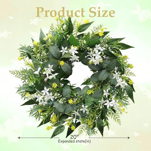 20 Inch Stephanotis Spring Summer Wreath for Front Door, Artificial Wreath with Eucalyptus and Aquatic Plant, Modern Farmhouse Wall Wedding Home Outdoor Decor, Year Round All Season Greenery Wreath in Saudi Arabia