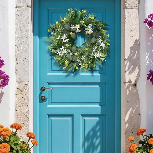 20 Inch Stephanotis Spring Summer Wreath for Front Door, Artificial Wreath with Eucalyptus and Aquatic Plant, Modern Farmhouse Wall Wedding Home Outdoor Decor, Year Round All Season Greenery Wreath in Saudi Arabia