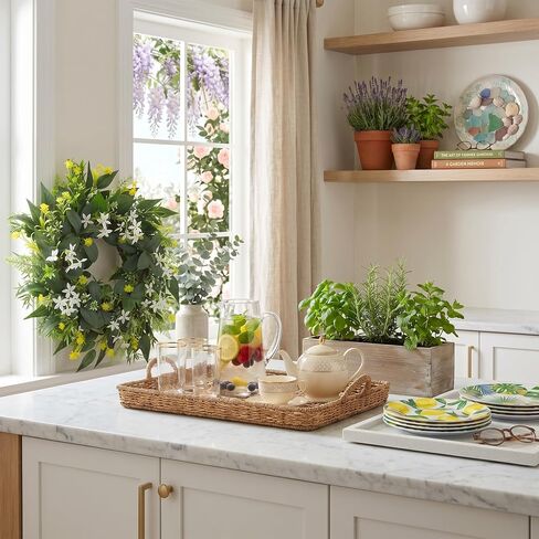 20 Inch Stephanotis Spring Summer Wreath for Front Door, Artificial Wreath with Eucalyptus and Aquatic Plant, Modern Farmhouse Wall Wedding Home Outdoor Decor, Year Round All Season Greenery Wreath in Saudi Arabia