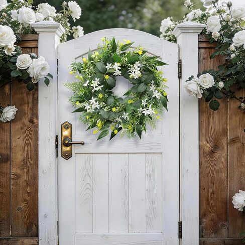 20 Inch Stephanotis Spring Summer Wreath for Front Door, Artificial Wreath with Eucalyptus and Aquatic Plant, Modern Farmhouse Wall Wedding Home Outdoor Decor, Year Round All Season Greenery Wreath in Saudi Arabia