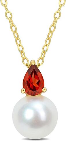 8.5-9mm Freshwater Cultured Drop Pearl Pendant Necklace with Garnet Yellow Sterling Silver with Chain in Saudi Arabia
