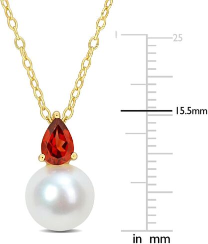 8.5-9mm Freshwater Cultured Drop Pearl Pendant Necklace with Garnet Yellow Sterling Silver with Chain in Saudi Arabia