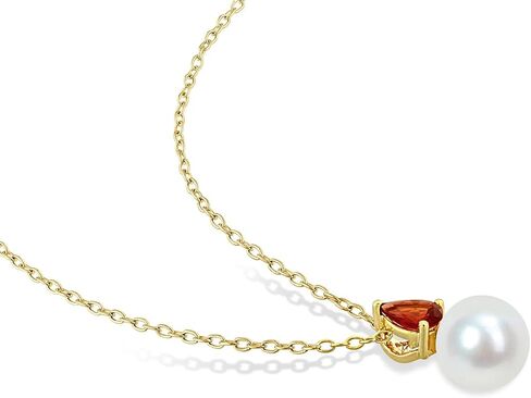 8.5-9mm Freshwater Cultured Drop Pearl Pendant Necklace with Garnet Yellow Sterling Silver with Chain in Saudi Arabia