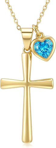 Cross Faith Necklace for Women 14K Gold Birthstone Cross Necklace Anniversary Birthday Gifts for Mother Wife Girlfriend Christian Jewelry Gifts with Birthstone Pendant in Saudi Arabia