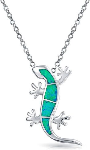 Bling Jewelry Nautical Tropical Vacation Beach White or Blue Green Opal Inlay Garden Gecko Lounge Lizard Stud Earrings Pendant NecklacemFor Women .925 Sterling Silver October Birthstone in Kuwait
