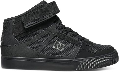 DC boys Pure High Top Ev With Ankle Strap and Elastic Laces Skate Shoe, Black/Black/Black, 4 Big Kid US in Kuwait