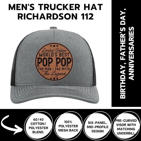 Pop Pop Gifts from Grandkids for Men - Worlds Best Hat - Poppop Gifts for Grandpa - Poppop Birthday Gift - Richardson 112 Trucker Hat in Saudi Arabia