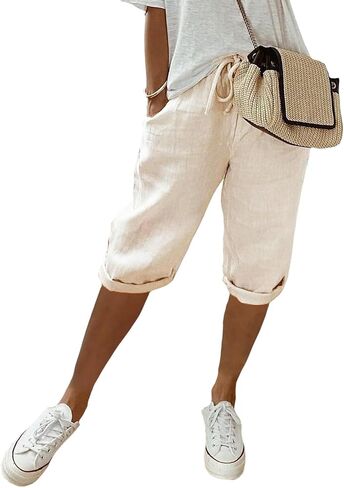 Cotton Linen Shorts for Women Baggy High Waisted Shorts with Pockets Plus Size Casual Beach Vacation Outfits in Saudi Arabia