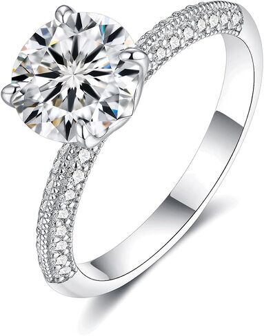 IMOLOVE Moissanite Engagement Rings for Women, 2 Carat D Color VVS1 Solitaire Engagement Promise Rings for Her Round Cut Moissanite Wedding Rings for Women with 18K White Gold Plated Size 5-11 in Kuwait