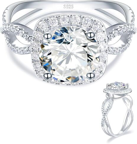 3CT Halo Moissanite Engagement Ring - 925 Sterling Silver Moissanite Rings Square Moissan Wedding Ring Anniversary Engagement Jewelry Gift for Women and Wife D Color VVS1 in Saudi Arabia
