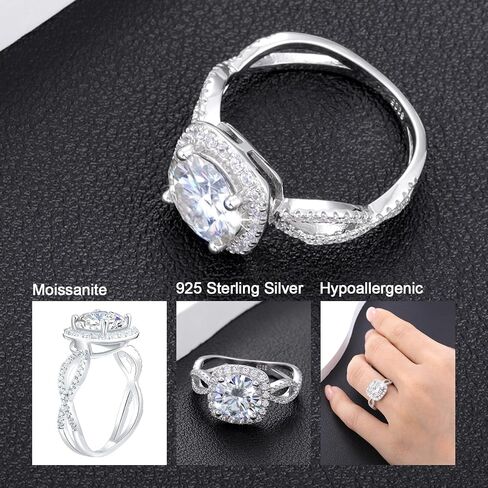 3CT Halo Moissanite Engagement Ring - 925 Sterling Silver Moissanite Rings Square Moissan Wedding Ring Anniversary Engagement Jewelry Gift for Women and Wife D Color VVS1 in Saudi Arabia