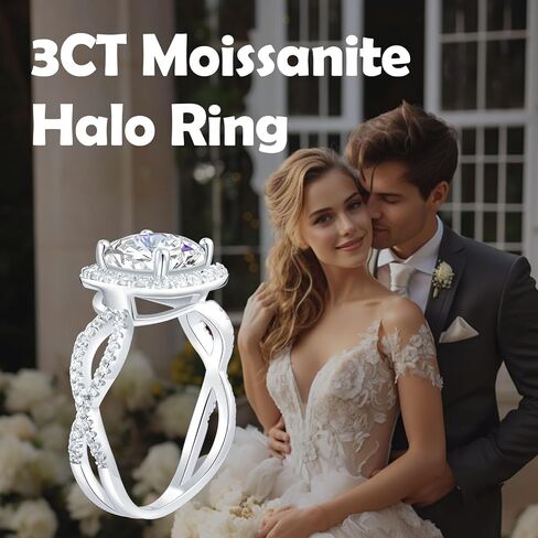 3CT Halo Moissanite Engagement Ring - 925 Sterling Silver Moissanite Rings Square Moissan Wedding Ring Anniversary Engagement Jewelry Gift for Women and Wife D Color VVS1 in Saudi Arabia