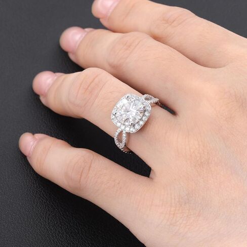 3CT Halo Moissanite Engagement Ring - 925 Sterling Silver Moissanite Rings Square Moissan Wedding Ring Anniversary Engagement Jewelry Gift for Women and Wife D Color VVS1 in Saudi Arabia