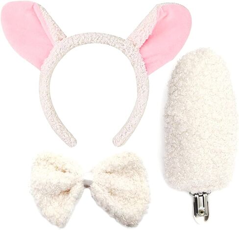 3 Pieces Lamb Sheep Costume Accessories Lamb Ear Headband Bowtie Tail for Halloween Christmas Carnival Cosplay Party Supplies White in Saudi Arabia