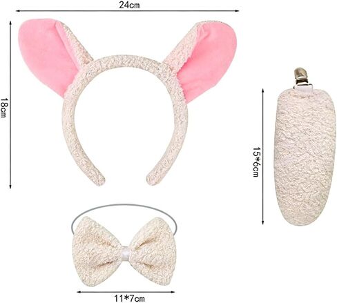 3 Pieces Lamb Sheep Costume Accessories Lamb Ear Headband Bowtie Tail for Halloween Christmas Carnival Cosplay Party Supplies White in Saudi Arabia