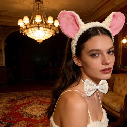3 Pieces Lamb Sheep Costume Accessories Lamb Ear Headband Bowtie Tail for Halloween Christmas Carnival Cosplay Party Supplies White in Saudi Arabia