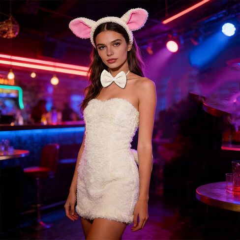3 Pieces Lamb Sheep Costume Accessories Lamb Ear Headband Bowtie Tail for Halloween Christmas Carnival Cosplay Party Supplies White in Saudi Arabia