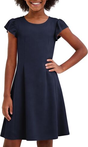 Girls Summer Dress Formal Dress Ruffle Sleeve Crewneck A-Line Flowy Birthday Party Dresses 5-14Years in Saudi Arabia