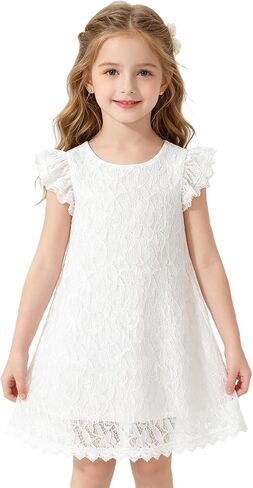 Sweet Lace Ruffle Sleeve Wedding Party Flower Girl Dress in Kuwait