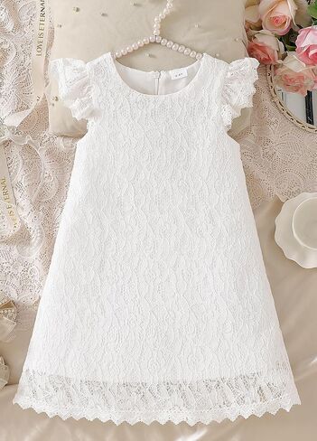 Sweet Lace Ruffle Sleeve Wedding Party Flower Girl Dress in Kuwait