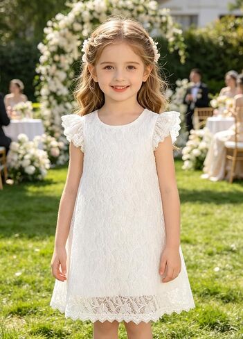 Sweet Lace Ruffle Sleeve Wedding Party Flower Girl Dress in Kuwait