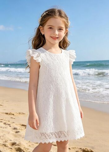 Sweet Lace Ruffle Sleeve Wedding Party Flower Girl Dress in Kuwait