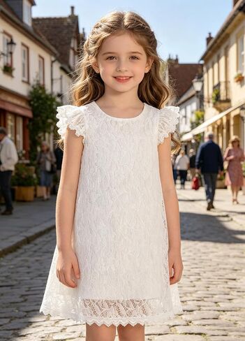 Sweet Lace Ruffle Sleeve Wedding Party Flower Girl Dress in Kuwait