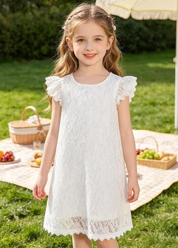 Sweet Lace Ruffle Sleeve Wedding Party Flower Girl Dress in Kuwait