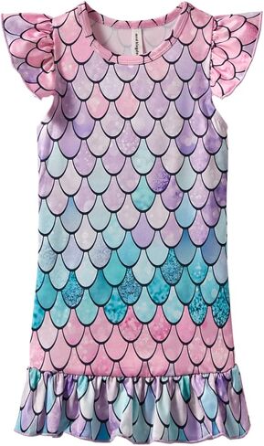 Mud Kingdom Girls Dress Ruffled Flutter Sleeve Crew Neck Cute Printing Casual Summer in Kuwait