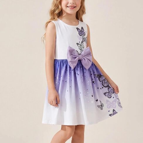 Girls Dress Set Outfit Sleeveless Crew Neck Butterfly Bow A Line Dress with Long Sleeve Cardigan for Party School in Kuwait