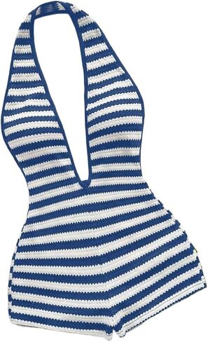 Womens Sexy Backless Halter Jumpsuit Shorts Striped Knit Romper For Summer Vacation, Party Beach in Kuwait