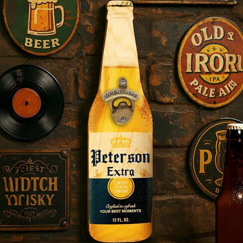 Personalized Beer Bottle Wall Mounted Opener Sign for Dad - Custom Name Plywood Bar Decor Gift for Men - Rustic Man Cave Kitchen Tool with Screws for Father's Day, Birthday, Christmas in Kuwait