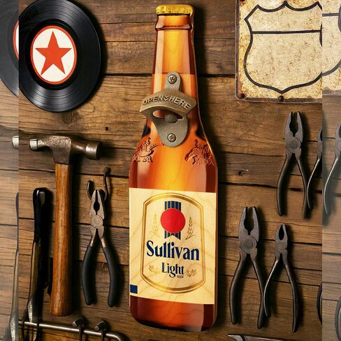 Personalized Beer Bottle Wall Mounted Opener Sign for Dad - Custom Name Plywood Bar Decor Gift for Men - Rustic Man Cave Kitchen Tool with Screws for Father's Day, Birthday, Christmas in Kuwait