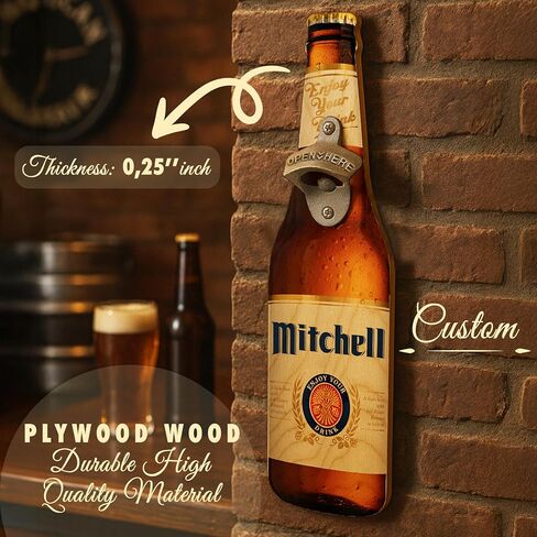 Personalized Beer Bottle Wall Mounted Opener Sign for Dad - Custom Name Plywood Bar Decor Gift for Men - Rustic Man Cave Kitchen Tool with Screws for Father's Day, Birthday, Christmas in Kuwait